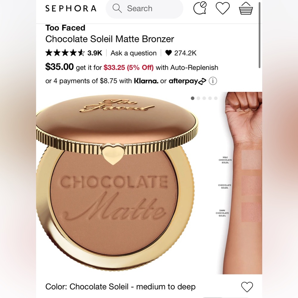 Too Faced Full Size Chocolate Soleil Bronzer